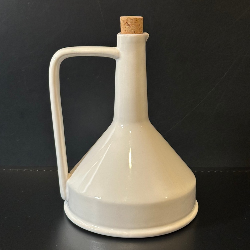 Anthropologie White Ceramic Oil Vinegar Cruet Made in Italy Funnel Bottle Cork‎